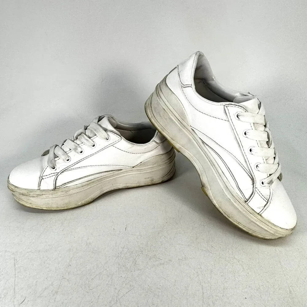 Bershka Womens Size EU 36 US 5.5 Platform Chunky White Leather Sneaker